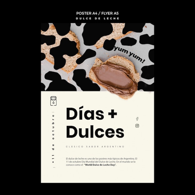 Bezpłatny plik PSD szablon plakatu koncepcyjnego dulce de leche