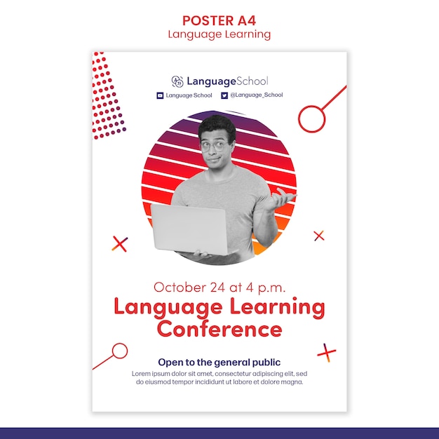 Bezpłatny plik PSD szablon plakatu konferencji poświęconej nauce języka