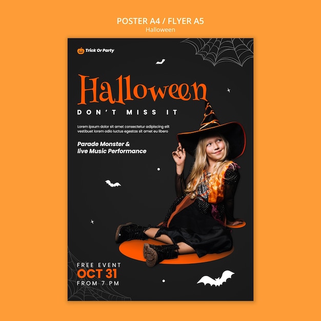 Bezpłatny plik PSD szablon plakatu kostium na halloween