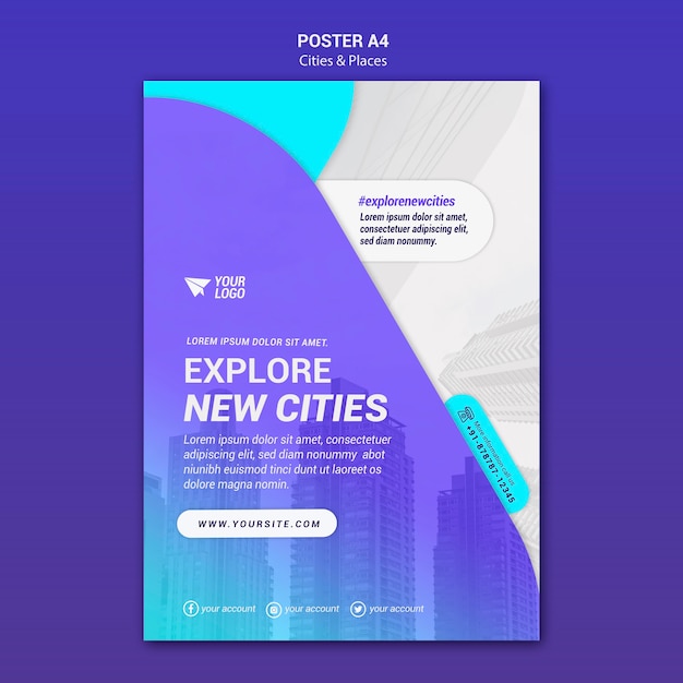 Bezpłatny plik PSD szablon plakatu miast i miejsc