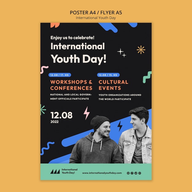 Bezpłatny plik PSD szablon plakatu międzynarodowego dnia młodzieży