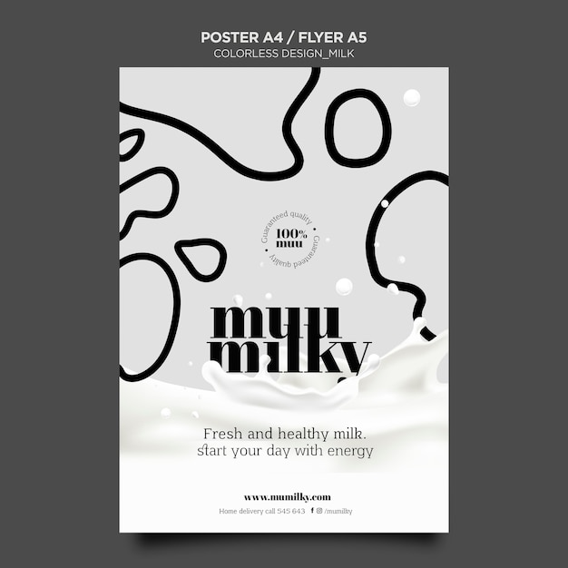 Bezpłatny plik PSD szablon plakatu na mleko z bezbarwnym wzorem