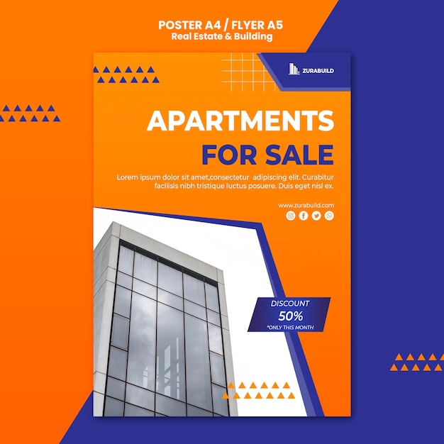 Bezpłatny plik PSD szablon plakatu nieruchomości i budynku