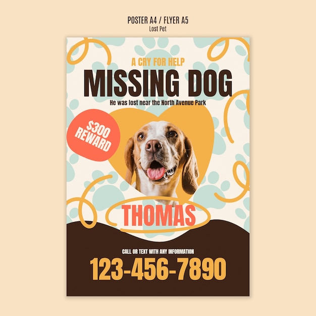 Bezpłatny plik PSD szablon plakatu o zaginionym zwierzakie