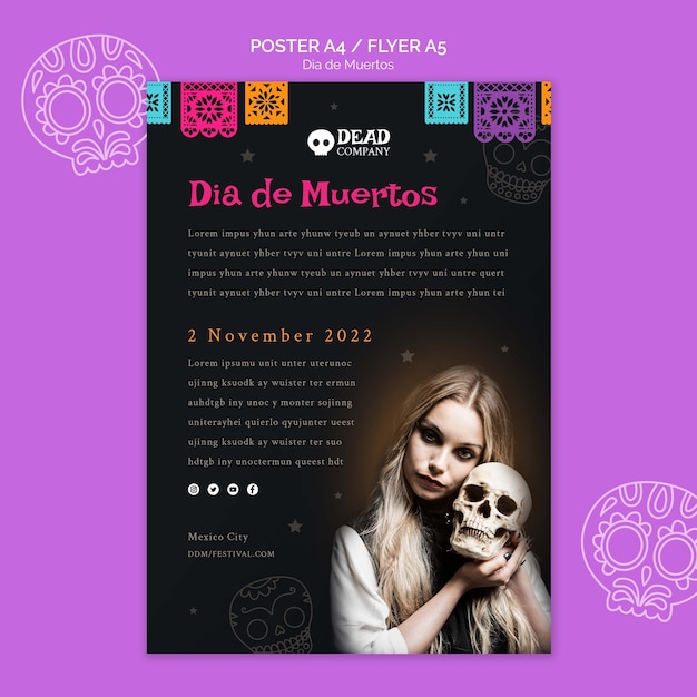 Szablon Plakatu Pionowego Dia De Muertos