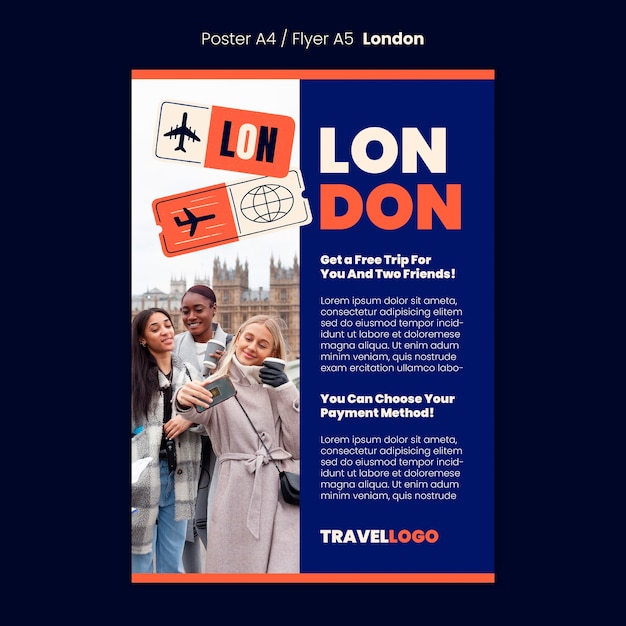 Bezpłatny plik PSD szablon plakatu pionowego podróży po londynie