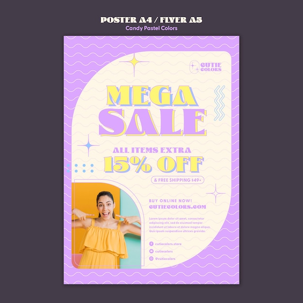 Bezpłatny plik PSD szablon plakatu płaski cukierki w pastelowych kolorach