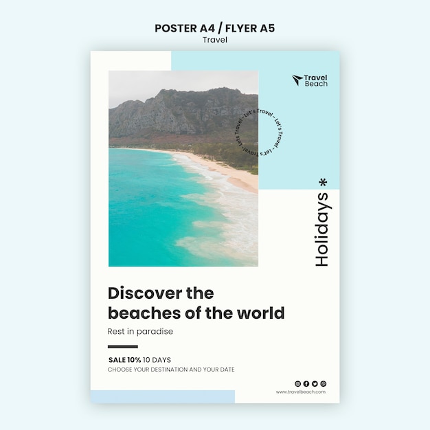 Bezpłatny plik PSD szablon plakatu plaży podróży