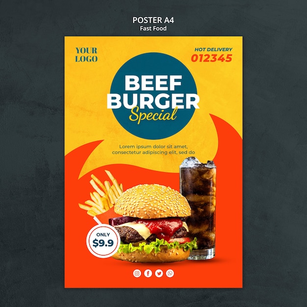 Bezpłatny plik PSD szablon plakatu reklamy fast food