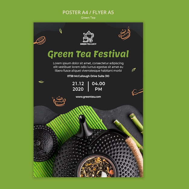 Bezpłatny plik PSD szablon plakatu reklamy zielonej herbaty