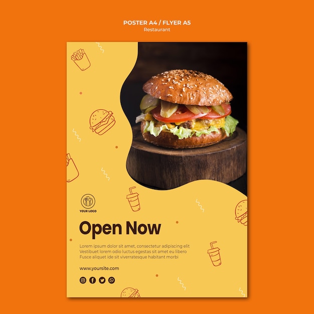 Szablon plakatu restauracji Burger ze zdjęciem