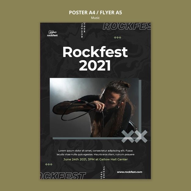 Bezpłatny plik PSD szablon plakatu rockfest 2021