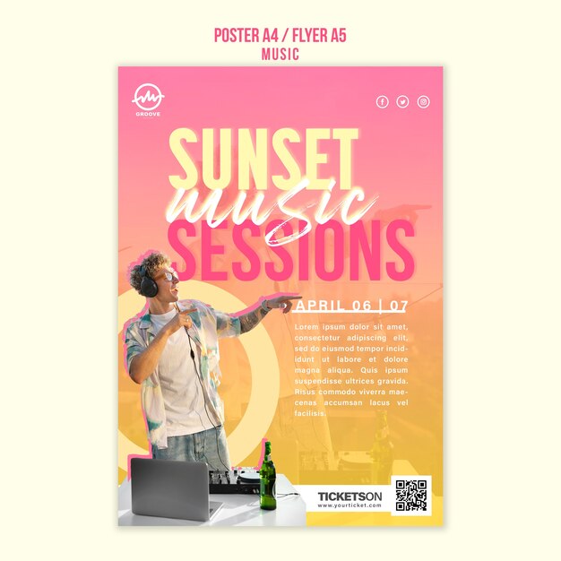 Bezpłatny plik PSD szablon plakatu sesji muzycznej