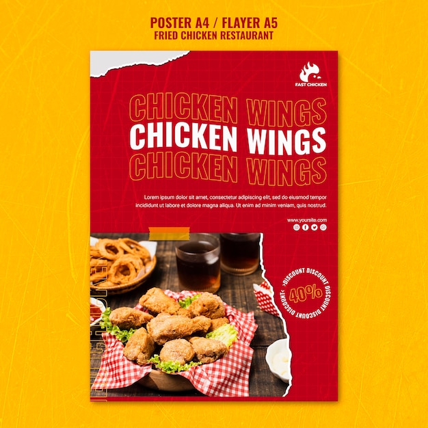 Bezpłatny plik PSD szablon plakatu smażone skrzydełka kurczaka