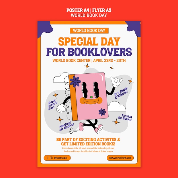 Bezpłatny plik PSD szablon plakatu światowego dnia książki