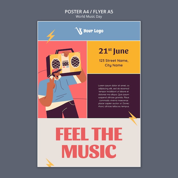 Bezpłatny plik PSD szablon plakatu światowego dnia muzyki