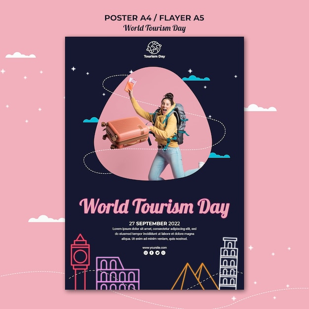 Bezpłatny plik PSD szablon plakatu światowego dnia turystyki