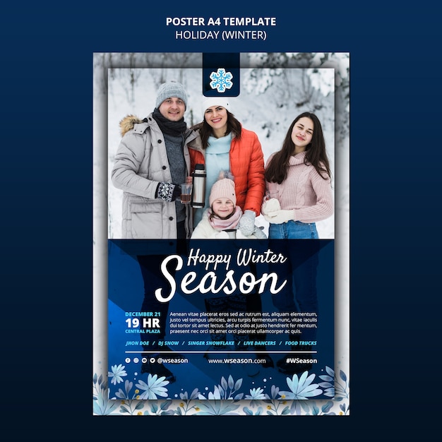 Bezpłatny plik PSD szablon plakatu szczęśliwego sezonu zimowego