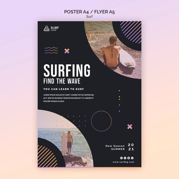 Szablon plakatu szkolenia surfingu
