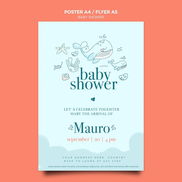 Bezpłatny plik PSD szablon plakatu uroczystości baby shower