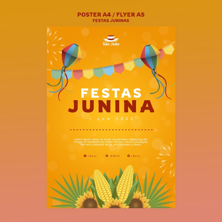 Bezpłatny plik PSD szablon plakatu uroczystości festa junina