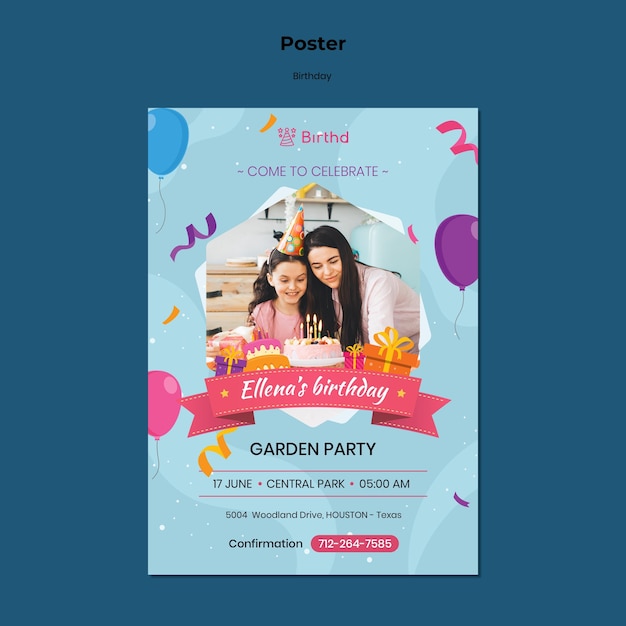 Bezpłatny plik PSD szablon plakatu urodzinowego