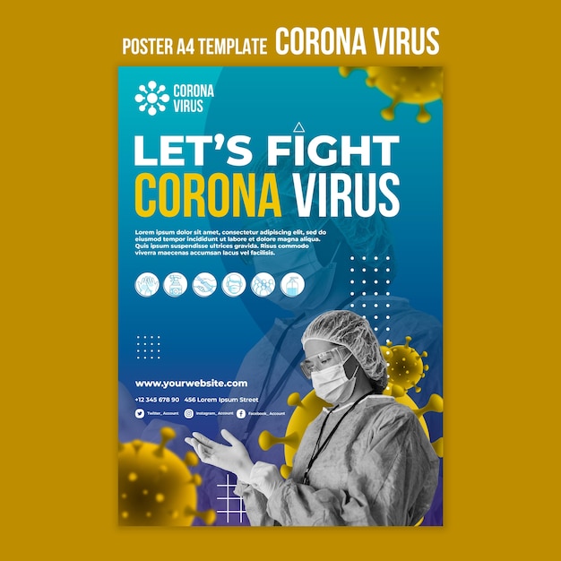 Bezpłatny plik PSD szablon plakatu walki z koronawirusem