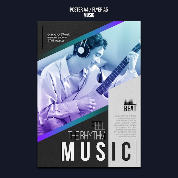 Bezpłatny plik PSD szablon plakatu wydarzenia muzycznego z gradientem