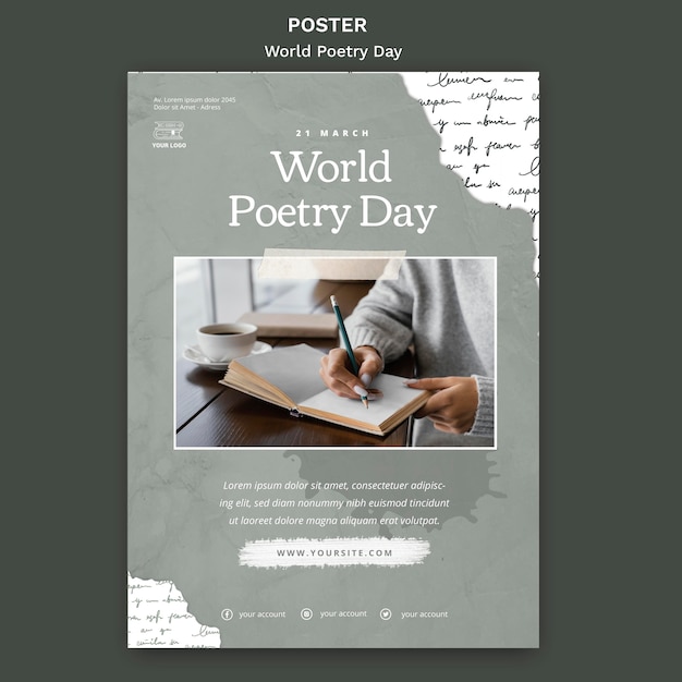 Szablon plakatu wydarzenia światowego dnia poezji ze zdjęciem