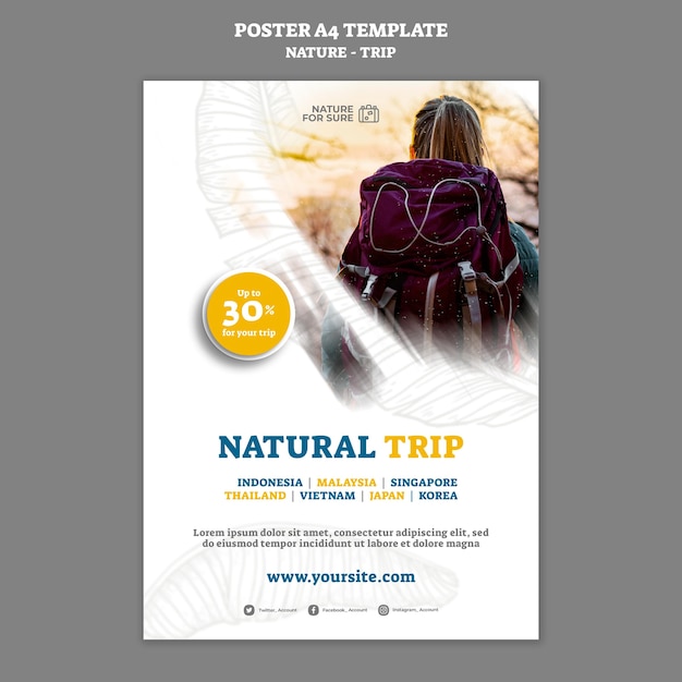 Bezpłatny plik PSD szablon plakatu z naturalną wycieczką