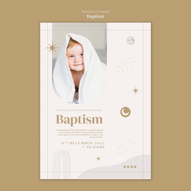 Bezpłatny plik PSD szablon plakatu z okazji chrztu noworodka chrześcijańskiego