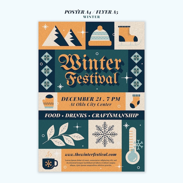 Bezpłatny plik PSD szablon plakatu zimowego sezonu