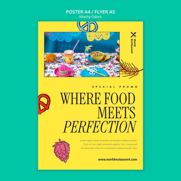 Bezpłatny plik PSD szablon plakatu żywności w kiczowatych kolorach
