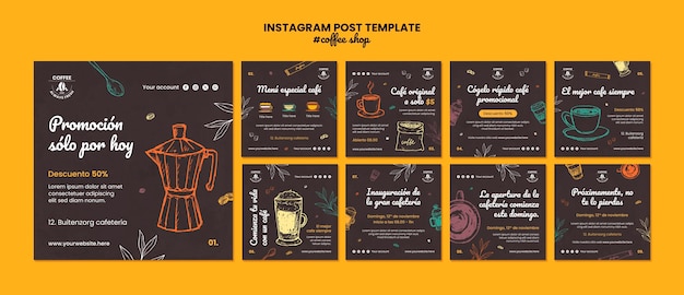 Bezpłatny plik PSD szablon postów na instagramie kawiarni