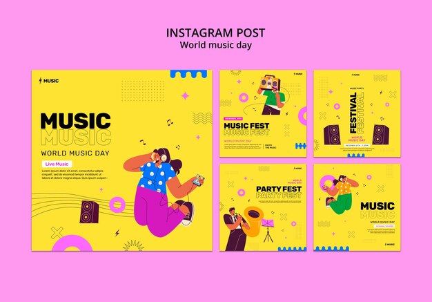 Szablon postów na instagramie światowego dnia muzyki