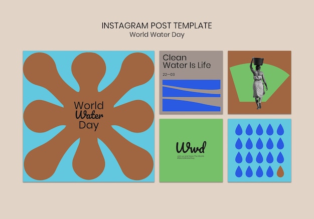 Bezpłatny plik PSD szablon postów na instagramie światowego dnia wody