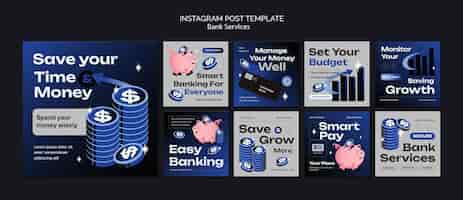 Bezpłatny plik PSD szablon postów na instagramie usług bankowych