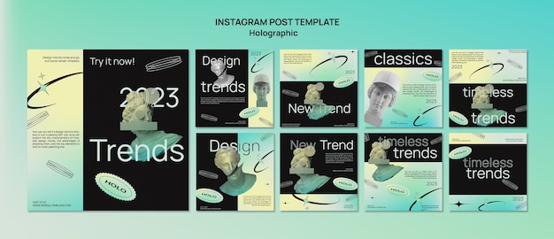 Bezpłatny plik PSD szablon postów na instagramie z efektem holograficznym