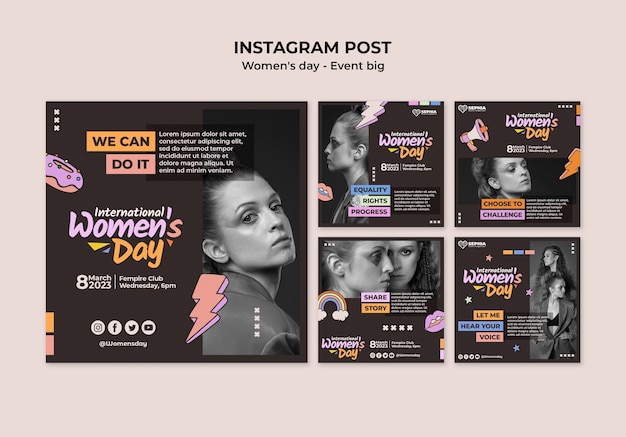 Bezpłatny plik PSD szablon postów na instagramie z okazji dnia kobiet
