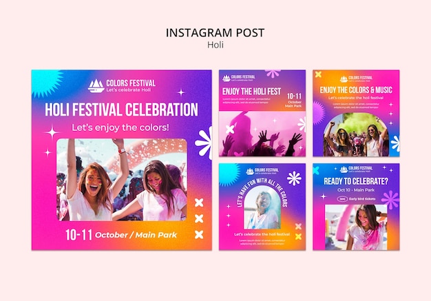 Bezpłatny plik PSD szablon postów na instagramie z okazji festiwalu holi