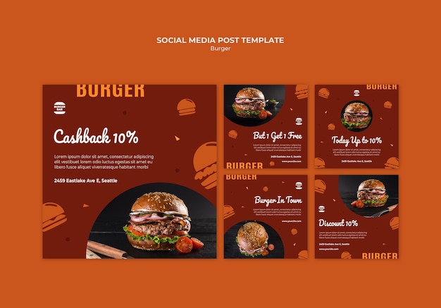 Bezpłatny plik PSD szablon postu w mediach społecznościowych burger