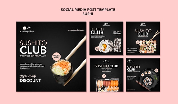Bezpłatny plik PSD szablon postu w mediach społecznościowych restauracji sushi
