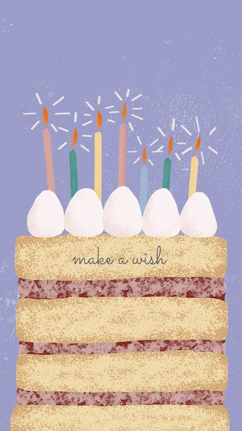 Bezpłatny plik PSD szablon powitania urodzinowego online psd z uroczym ciastem i życzącym tekstem