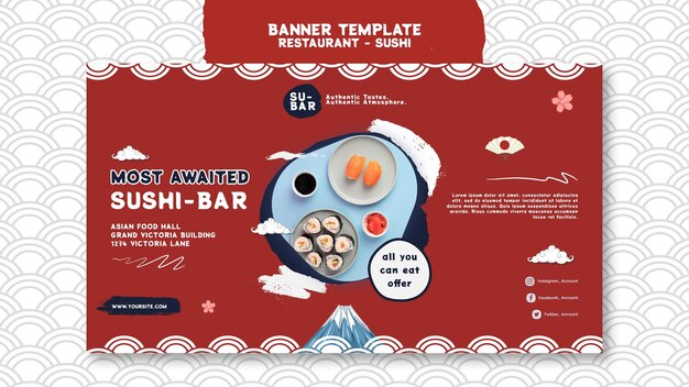 Szablon poziomego banera sushi