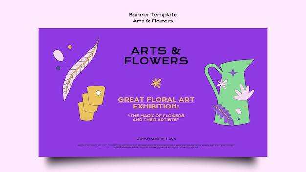Bezpłatny plik PSD szablon poziomego banera sztuki i kwiatów