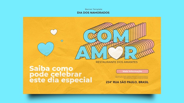 Bezpłatny plik PSD szablon projektu banera dia dos namorados