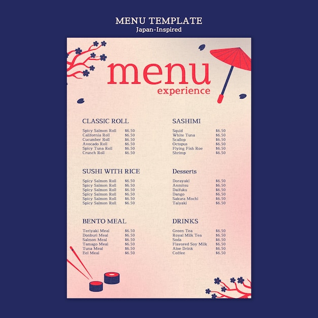 Szablon projektu menu inspirowany Japonią