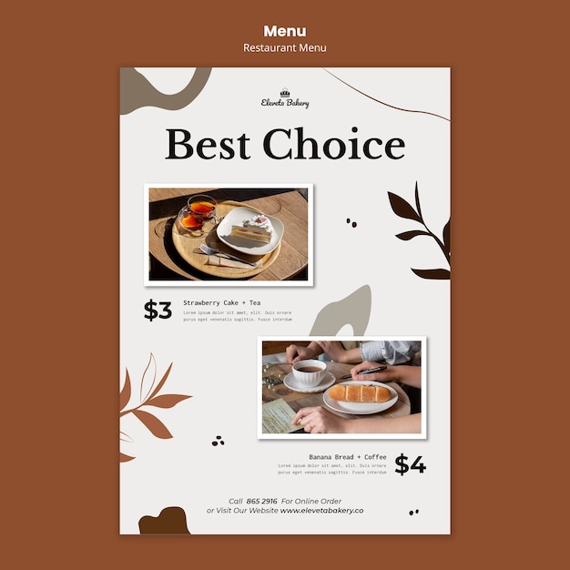 Bezpłatny plik PSD szablon projektu menu restauracji