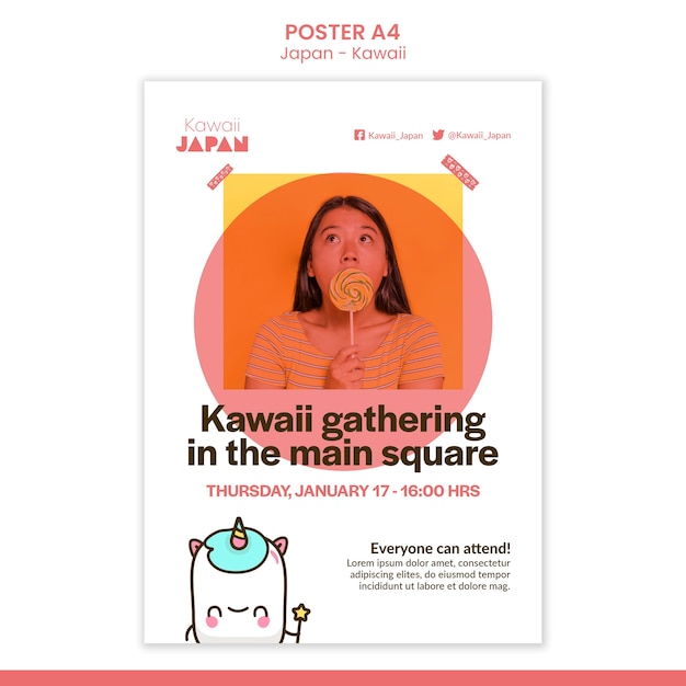 Bezpłatny plik PSD szablon projektu plakatu kawaii w japonii