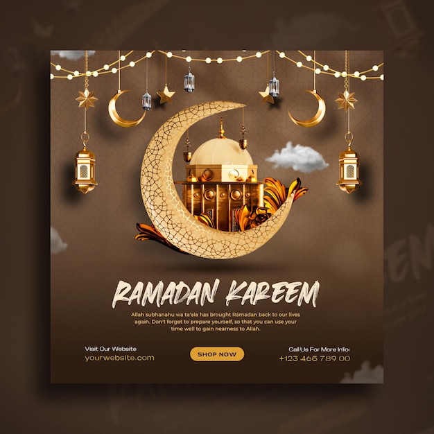 Bezpłatny plik PSD szablon projektu postu w mediach społecznościowych ramadan kareem islamski festiwal